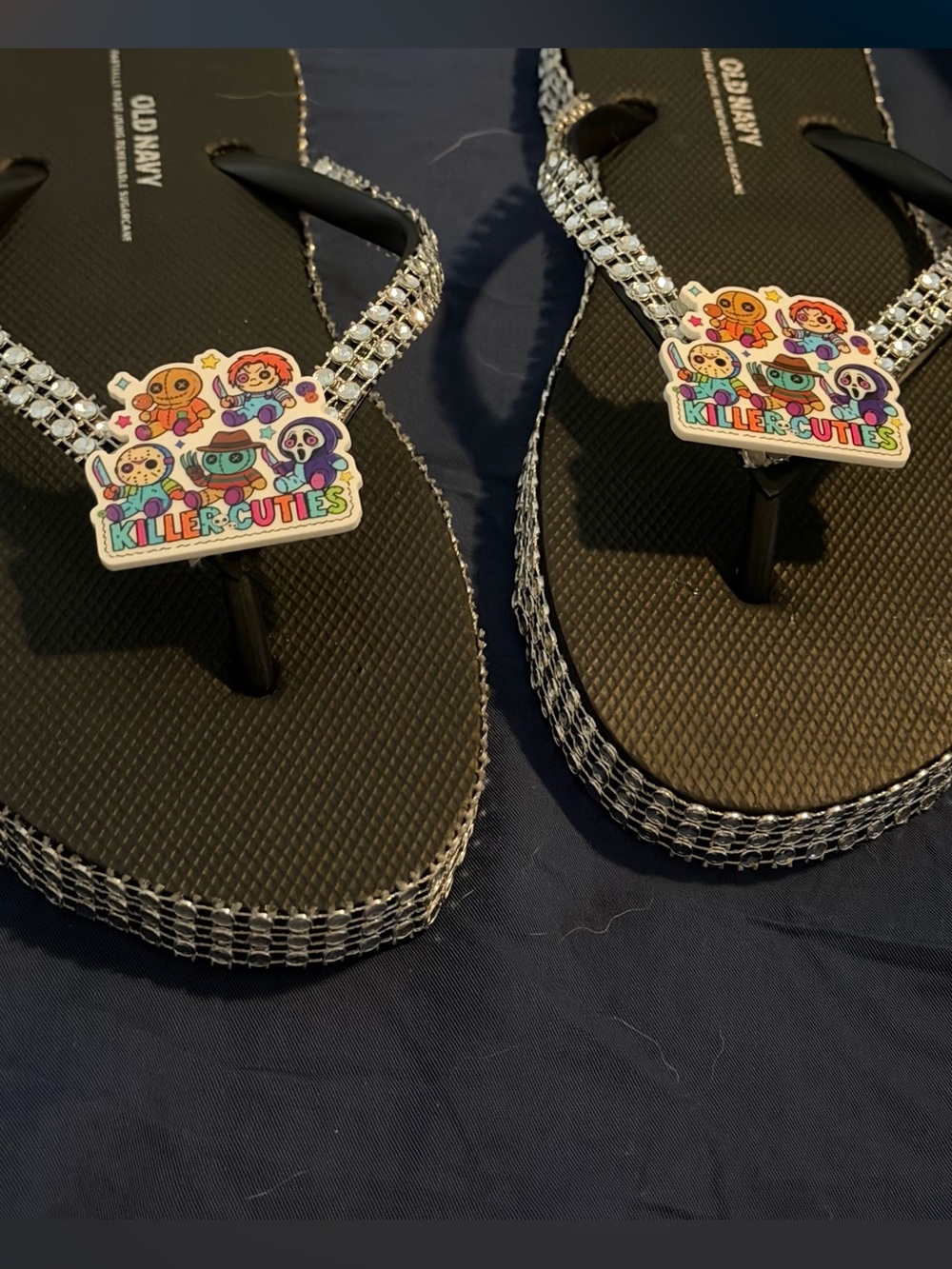 Black Rhinestone Flip-Flop Sandals - Killer Cuties Charm